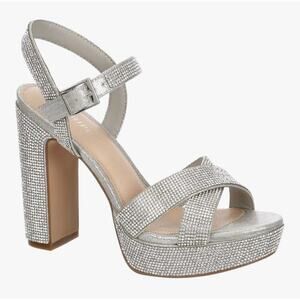 Maripe Silver Open Toe Chunky High Heel Rhinestone Platform Sandals size 11